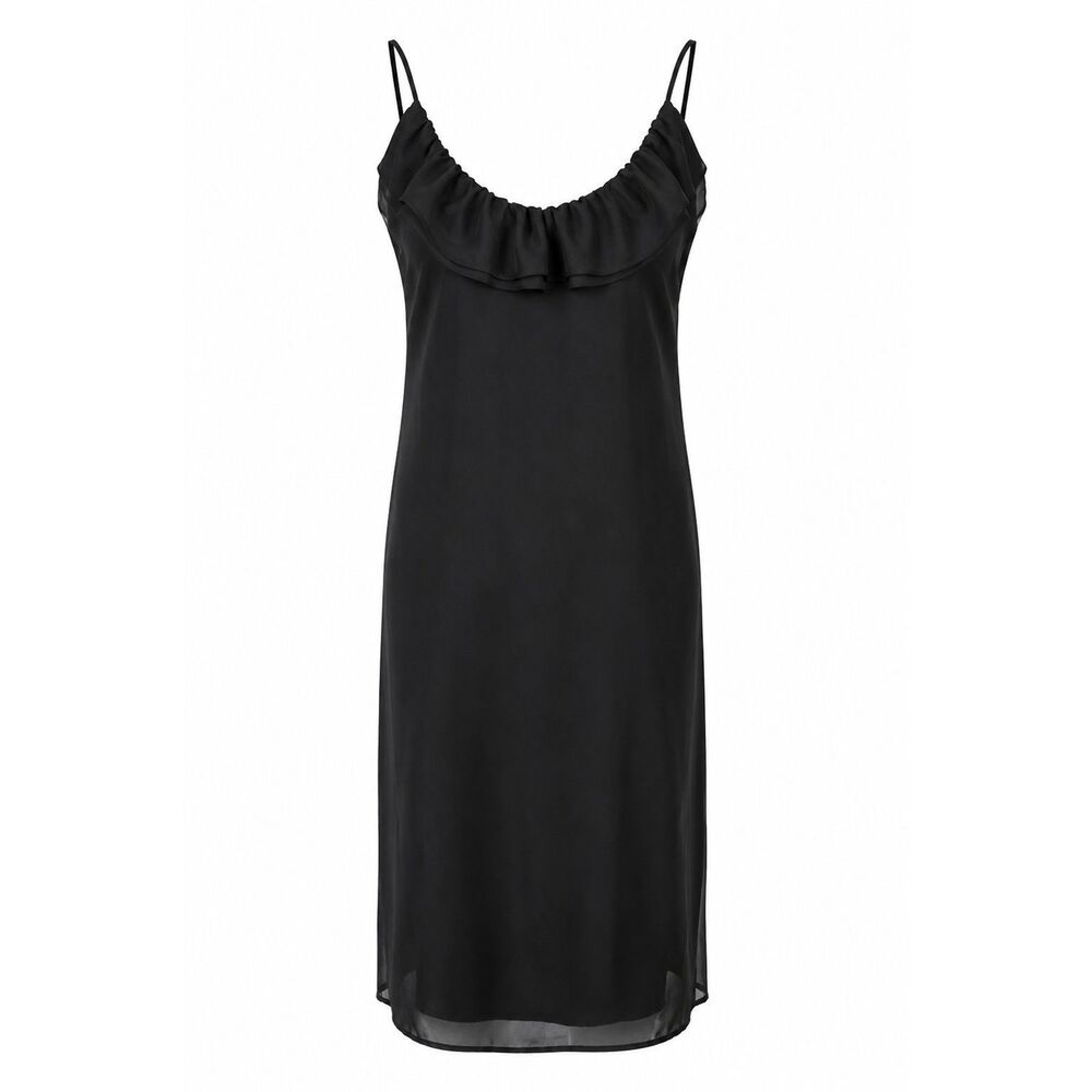 BCBGeneration Black Slip Dress Women Size 8 Ruffle Bust Lined Semi Sheer Overlay